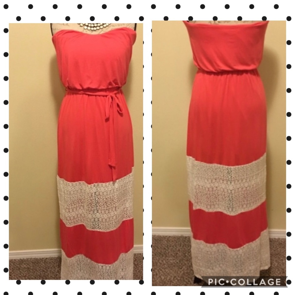Strapless maxi-dress,crochet lace detail: S, M, L